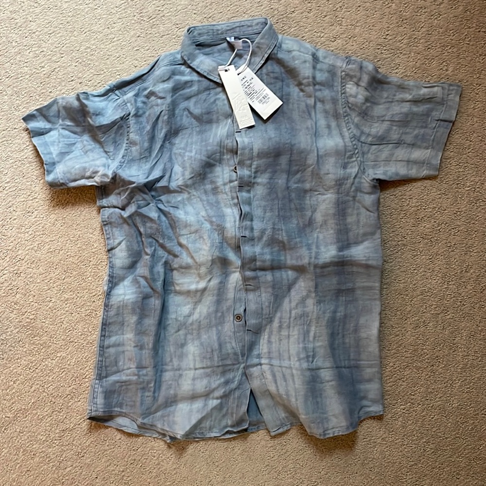 Linen short sleeve blue shirt NWT marked XL